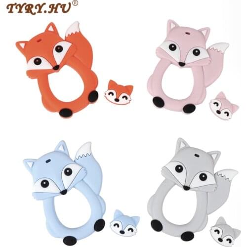 TYRY.HU Fox Baby Teether DIY Bebe bijtring Ring Food Silicone Teething Toys Nursing Pacifier Clips Teethers