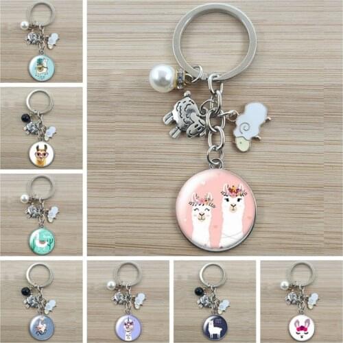 New alpaca camel glass cabochon convex keychain car keychain charm mens keychain ladies gift