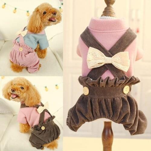 Autumn Winter Warm Dog Clothes Cute Pet Overalls For Small Medium Sized Teddy Bichon Puppies Cat Fairy Bloomers Bows