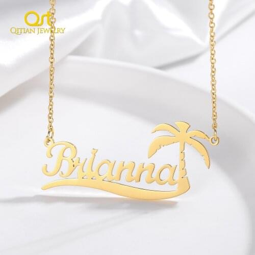 Custom Name Necklace Seaside Coconut Tree Personalise Name Necklace For Women Do Not Fade Names Chain Summer Jewelry Gift