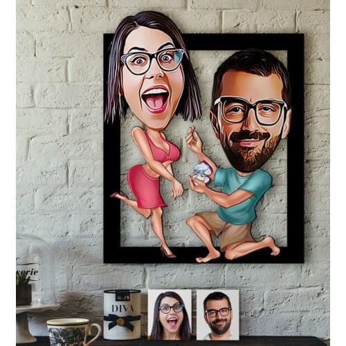 Personalized Marriage Proposal Caricature OF 3D Wood Tablo-4 Reliable Quality Cost Effective Gift Home Decoration Wall funny