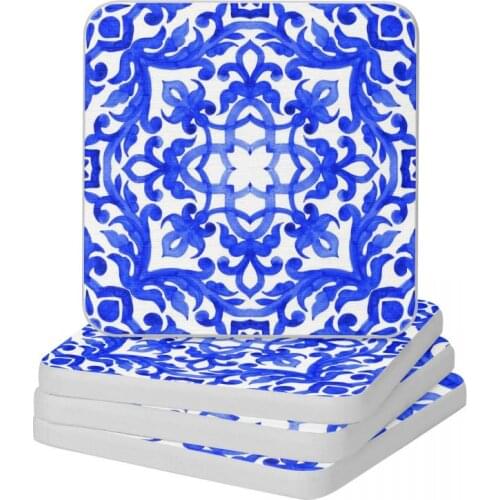 Portuguese Azulejo Tiles Diatomite Square Round Coaster Heat Insulation Cup Bonsai Mat Soap Toothbrush Pad Diameter 10cm