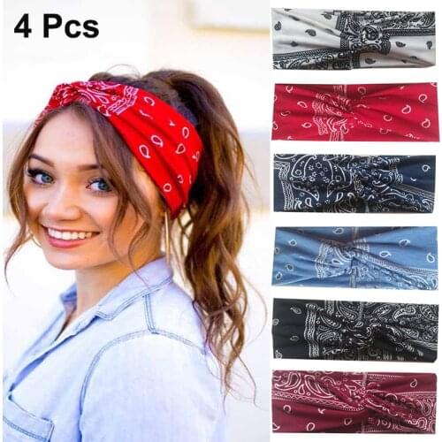 4pcs/lot Women Print Headbands Vintage Cross Turban Scarf Bandage Head Band Hair Accessories For Girls Yoga Sport Hair Bands
