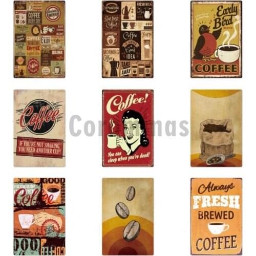 Retro Cafe Art Decor Coffee Beans Tea Metal Sign Fashion Vintage Wall Art Decoration Tin Painting Poster Shabby Decor