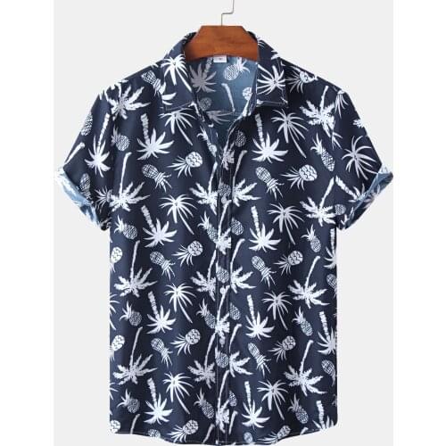 Coconut Tree Print Hawaiian Shirt Mens Summer Pineapple Printed Beach Short Sleeve Casual Shirts for Men Holiday Shirts Tops