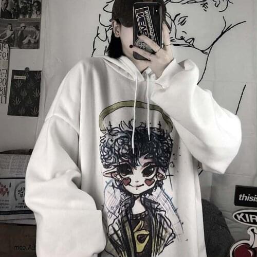 Bear hoodie loose BF lazy trench womens fashion ins hip-hop retro sweatshirt clothes album top clothing