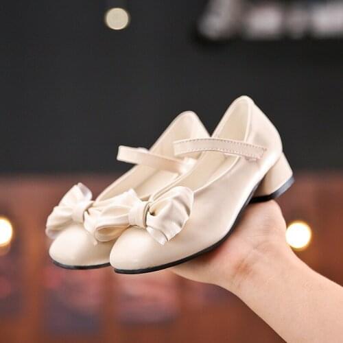 High Heel Sandal for Kids Girl Bowtie Hook Loop Elegant All-Match Fashion Children Shoes Pu Wear for Party Birthday Wedding Cute