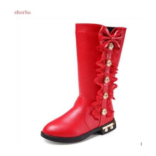 New Parent-child shoes princess Pearl lace bow girl high-leg boots childrens snow child ever after boots size26-36