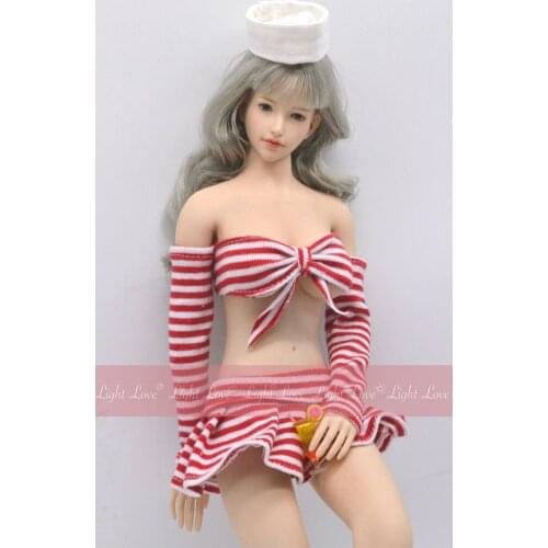 1/6 Pink Stripes Sexy Skirt Clothes Suit with Hat Fit 12'' PH TBL Action Figure Body