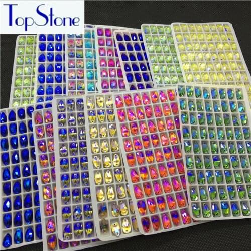 Teradrop Sew On Rhinestones Sewing Glass Crystal All AB Color 7x12 11x18 13x22 17x28 mm Sew-on Stone for Wedding Decoration