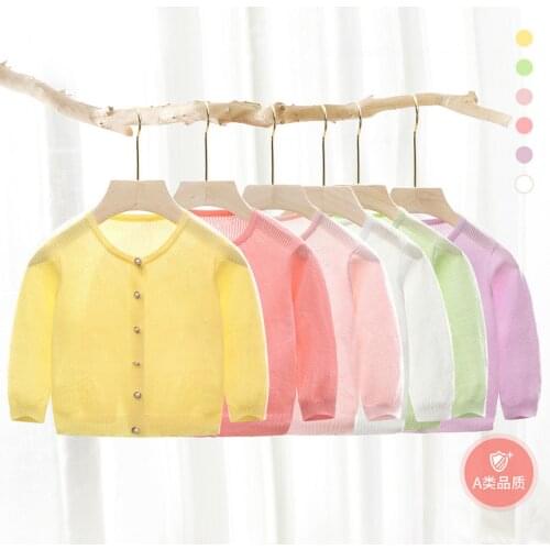 Girls knitted air conditioning shirt baby summer thin sun protection clothing baby hollow breathable jacket childrens cardigan