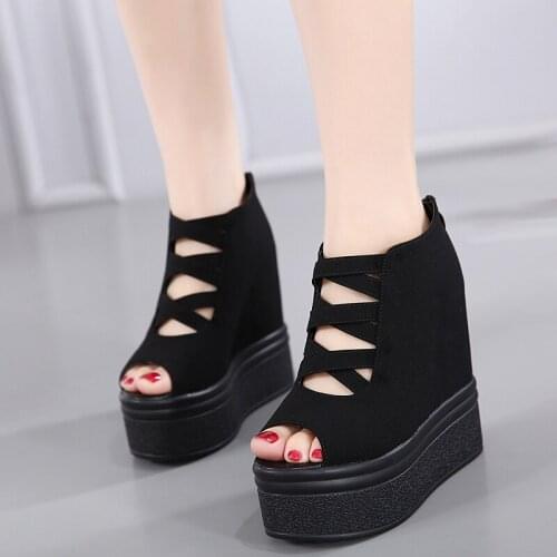 13cm High Heels Platform Wedges Shoes For Women Fashion Ladies Black Wedge Heels Summer Night Party Shoes High Heel Sandals