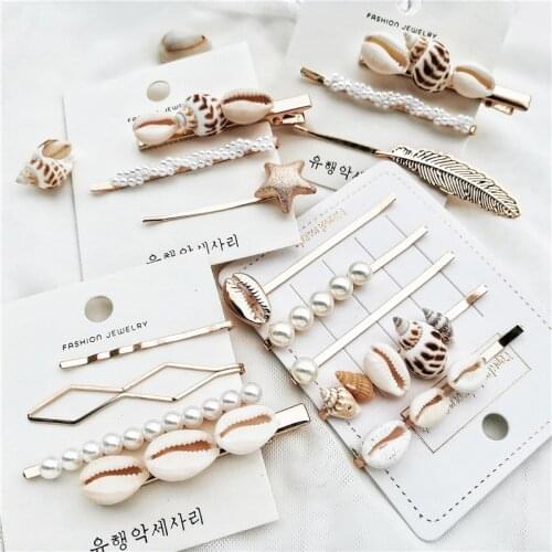 Bohemian Real Conch Cowrie Shell Hair Pins Pearl Barrette Hair Clips for Women Girls Seashell Hair Accessories for Wedding