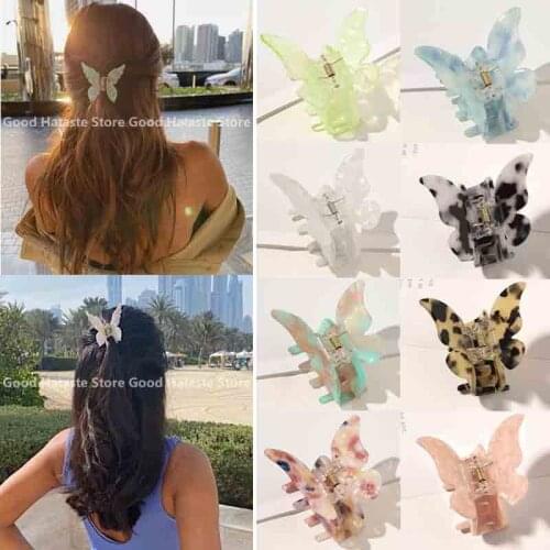 2021 New Acrylic Colorful Butterfly Hair Claw for Women Girls Hair Claw Clips Crab Hairpins Headband Fashion Hair Accessories