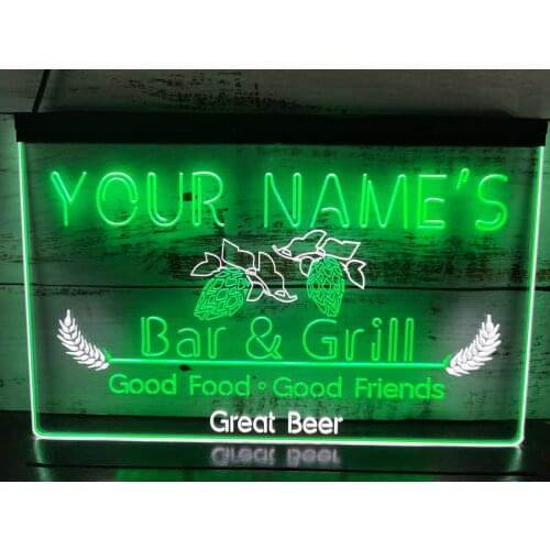 0S006 Name Personalized Bar & Grill Beer Dual Color LED Neon Sign