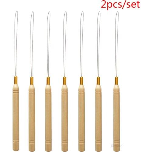 2Pcs Micro Rings Loop Tool Threader Pulling Needle Used With Hair Plier and Beads for Human Hair Feather Extension Tools