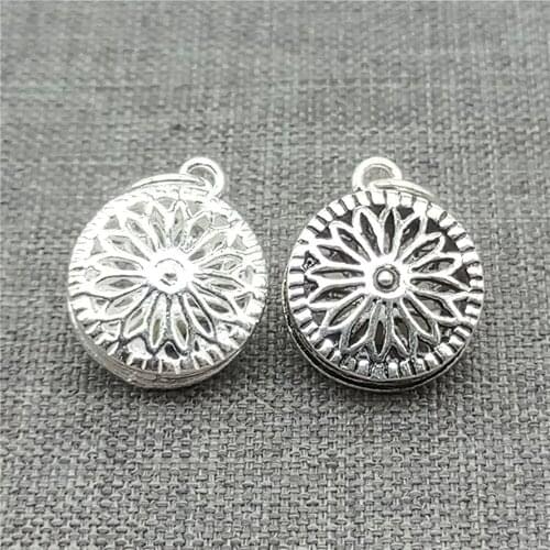 2 Pieces 925 Sterling Silver Filigree Life Flower Charms 2-Sided for Bracelet