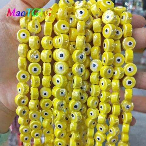 20pcs/lot Evil Eye Yellow Ceramic Beads For Jewelry Making Necklace Bracelet 8/10mm Turkey Evil Eye Round Ceramic Accessories
