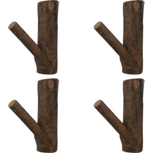 4pcs Rustic Wood Wall Hooks Tree Branch Clothes Hook Decorative Coat And Hat Hanger