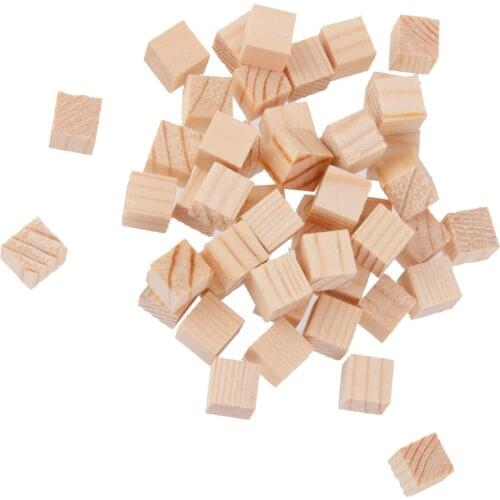 50pcs Natural Unfinished Wooden Square Cubes Blocks DIY Craft Wood Hardwood