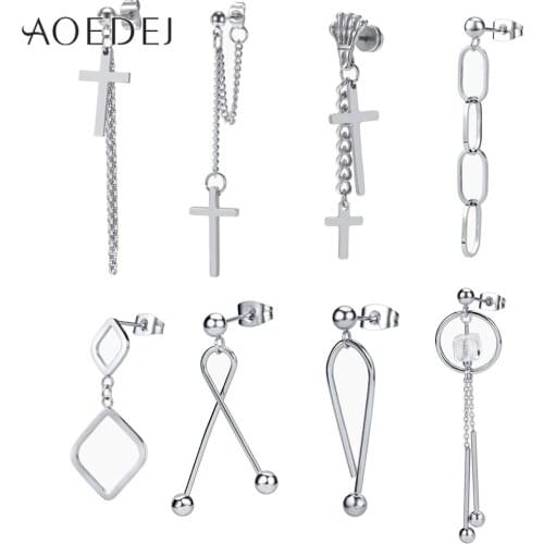 AOEDEJ Long Tassel Punk Cross Earrings 316L Stainless Steel Stud Earrings for Woman Gothic Jewelry for Men Hip Hop Earrings