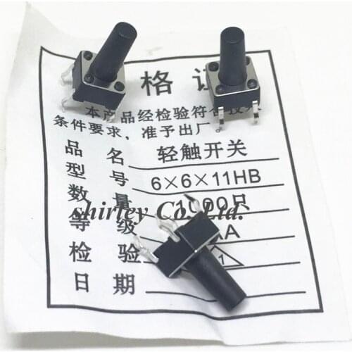 Free shiiping 100pcs/lot 6*6*11mm Micro Push Touch Switch 6X6X11 Copper Foot Mini Switches 6X6X11HB