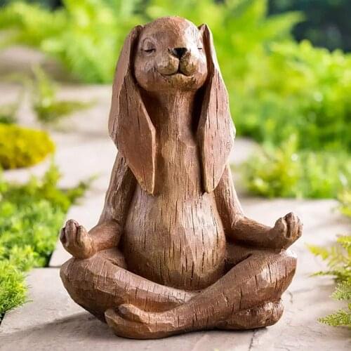 Meditating Zen Buddhism Buddha Garden Yard Statues Yoga-Pose Rabbit Resin Garden Statue With Look of Carved Wood Home Decoration