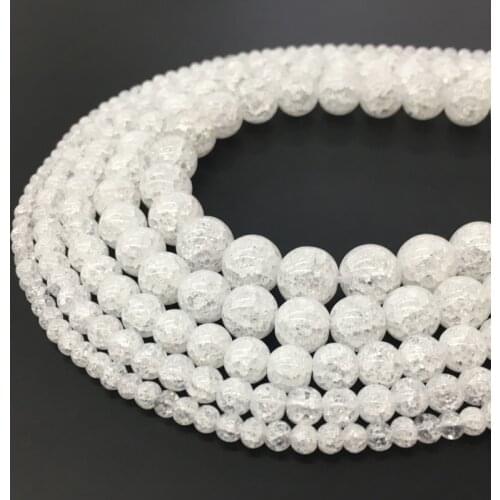 Natural White Snow Cracked Crystal Stone Beads 15" Strand 4 6 8 10 12 14MM Pick Size For Jewelry Making