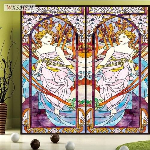 Custom Size Church Window Film No glue electrostatic scrubs translucent church stained glass windows and doors film 40cmx100cm