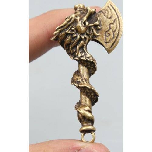 61MM/2.4" Collect Curio Rare Chinese Fengshui Small Bronze Exquisite 12 Zodiac Year Dragon Axe Hatchet Ax Pendant Statue 24g