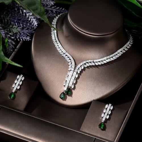 HIBRIDE Brilliant AAA Cubic Zirconia Clear Water Drop Fashion Style Wedding Bridal Earring Necklace Jewelry Set Bijoux N-1299