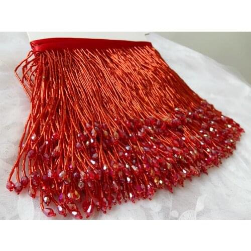 1 yard Red Bead Fringe Trim For Haute Couture Dance Costume Trim | 5.9 inches