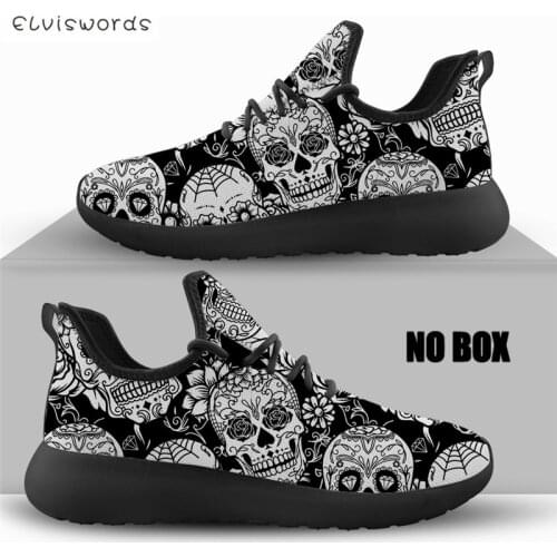 ELVISWORDS Retro Style Sugar Skull 3D Print Knit Sneakers Classic Women Comfortable Lace-up Winter Flats Female Leisure Footwear