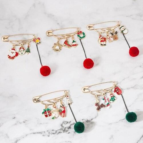 Fashion Elk Santa Claus Tassel Pendant Brooch Hair Ball For Women Girls Classic Christmas Badge Pins Jewelry Party Gifts