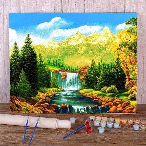 Waterfall Landscape Coloring By Numbers Painting Set Oil Paints 40*50 Oil Painting Decoration Adults Handiwork Drawing