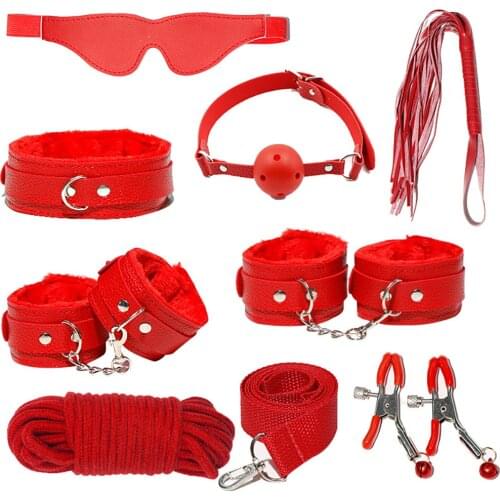 Sex Toys for Couples Exotic Accessories Leather Sex Bondage Set Lingerie Handcuffs Whip Rope Nipple Clip for SM Adult Game