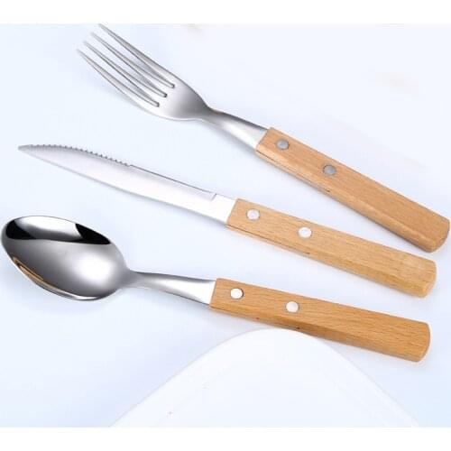 Flatware Set 304 stainless Wooden Handle Silverware Eco Friendly Cutlery Set Tableware Forks And Spoon Set Kitchen Supplies