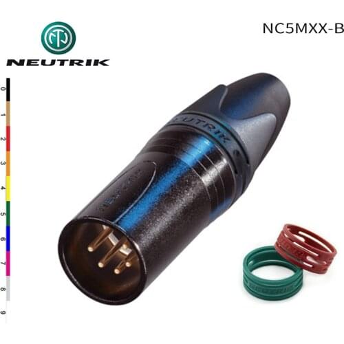 NEUTRIK NC5MXX-B 5 pole male XLR cable connector black metal housing gold contacts Different color ring available