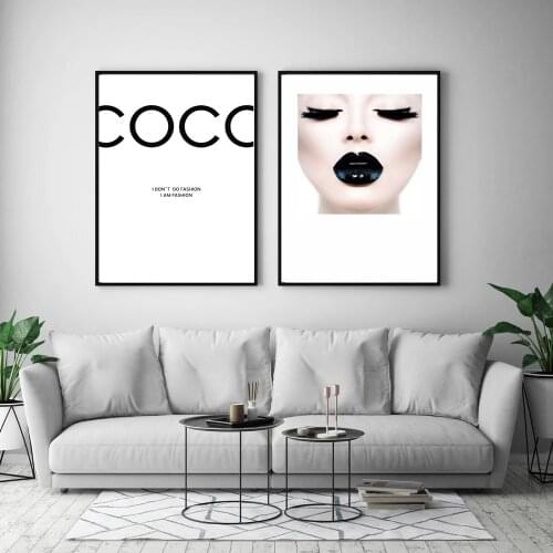 New Fashion Coco Canvas Painting Sexy Girl Posters Prints Wall Art Picture for Living Room Home Decor Black Lips Hand Painted