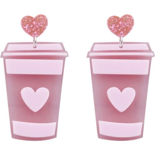 New Fashion Pink Heart Cup Acrylic Earrings for Women Lovely Korean Glitter Peach Heart Long Dangle Earrings Party Jewelry Gifts