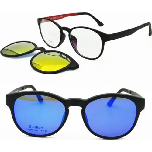 Classic 001 ULTEM wayframe shape prescription glasses with detachable clip on polarized sunglasses lenses handy 2 in 1 eyewear