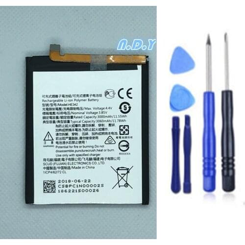 Original HE342 3060mAh Battery For Nokia X6 2018 6.1 Plus TA-1099 HE 342 Batteries Bateria + Free Tools