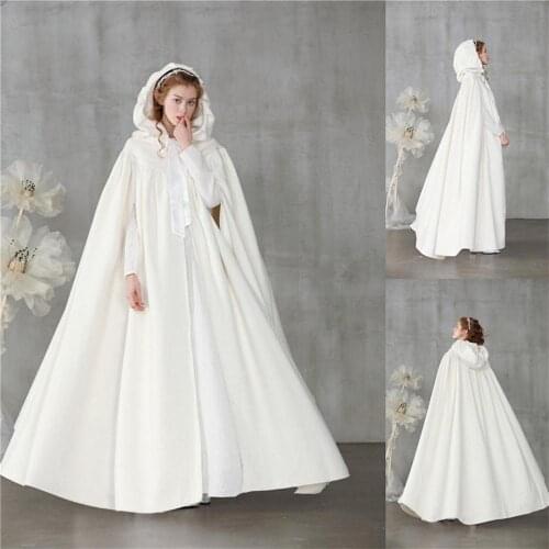 Ivory Hooded Cloak Bridal Cloaks Capes 2021 Winter Halloween Christmas Floor Length Jackets Wedding Bridesmaid Wraps