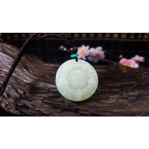 Natural hetian white jade handcarved blessing pendant simple retro pendant temperament jewellery fashion for women men
