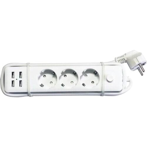 EU Power Strip Socket 2500w with 4 USB Charging Ports Outlet 5V 2.3A Home Plug 23GB