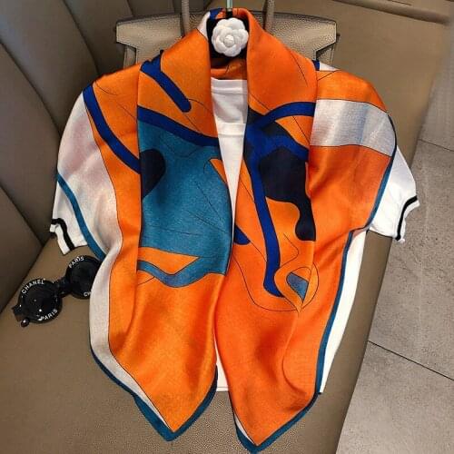 Horse Animal Printed Soft Imitated Silk Women Fashion Head Accessories Headband Scarf Neckerchief Bandana Shawl Pashimina