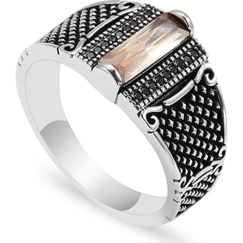 Silver-Plated Carved Snake Scale Inlaid Zircon Metal Ring Personality Fashion Mens Ring Jewelry