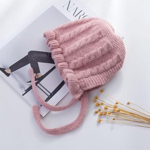 Cute Lace Princess Hat Tide Girl Tie Solid Color Court Hat Baby Autumn Winter Warm Soft Knitted Cap