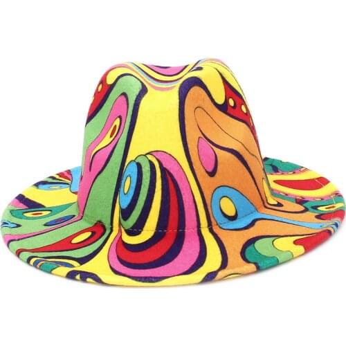 Unisex Fedora Hat Fashion Tie Dyed Lady Bowler Printing British Style Hats For Women Men Panama Cap 2021