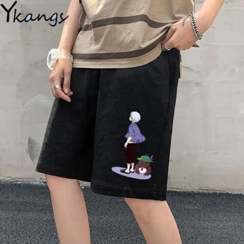 Puls Size Jogger Women Hip Hop Korean Fashion Cartoon Casual Shorts Black Streetwear Bicycle Biker High Waist Baggy Short Female